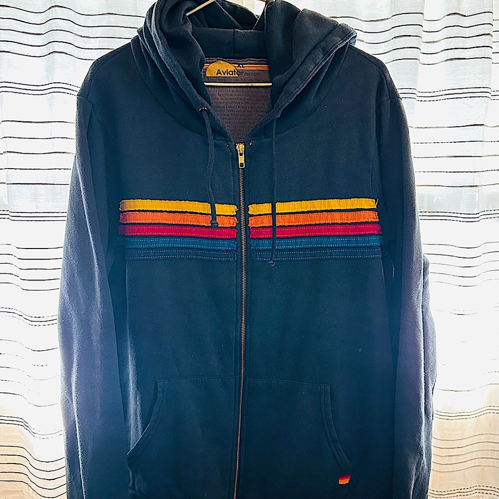 Aviator Nation Charcoal 5 stripe XL unisex hoodie